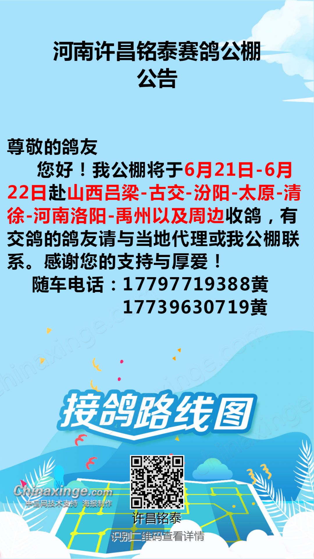 铭桥赛鸽公棚最新公告,铭桥赛鸽公棚最新公告